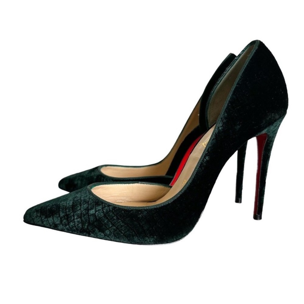 Christian Louboutin Heels Suede Emerald Green Velour 37.5